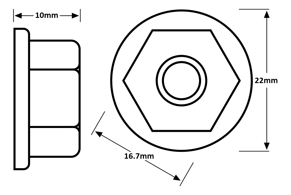 Washer Faced Nut M10x22mm Nylon 6.6